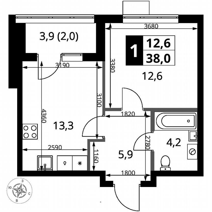 1-к. квартира, 38 м², 17/18 эт.