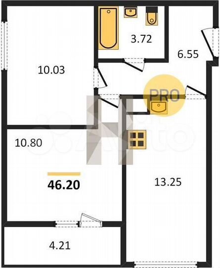 2-к. квартира, 46,2 м², 14/18 эт.