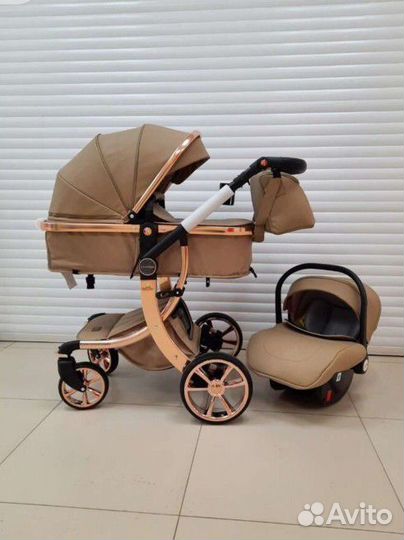 Коляска 3 в 1 из эко кожи коричневая
