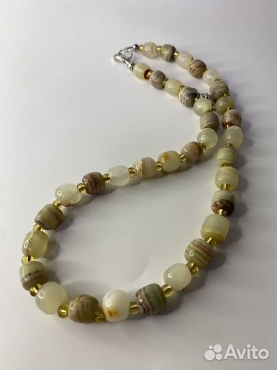 Зеленые бусы из камней оникс Пакистан 46 см