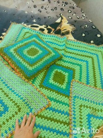 Пледик и подушка ручная вязка