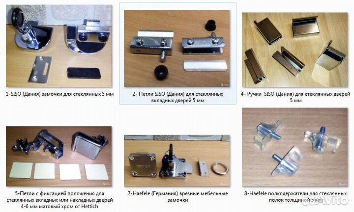 Петли, ручки и замочки для стеклянных дверок