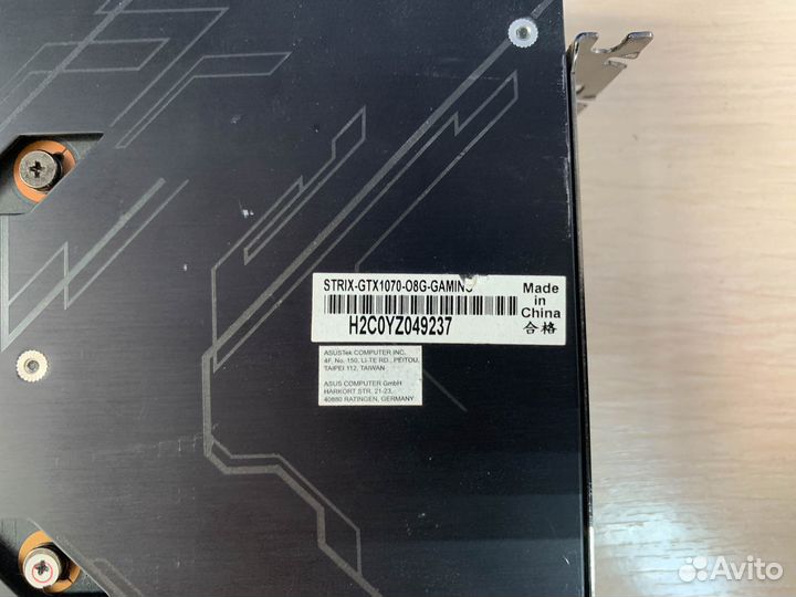 Видеокарта Asus Strix GeForce GTX 1070 8Gb 256Bit