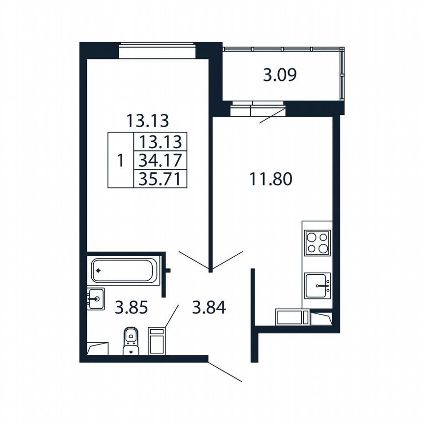 1-к. квартира, 31,6 м², 12/12 эт.