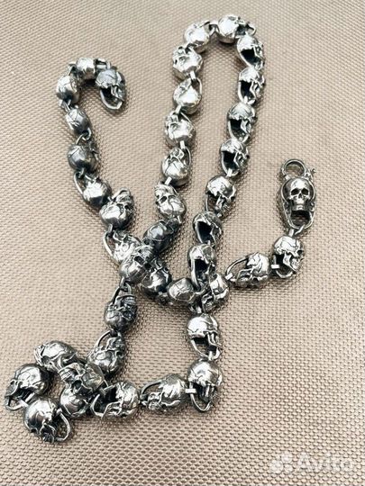 Цепь серебро из черепов