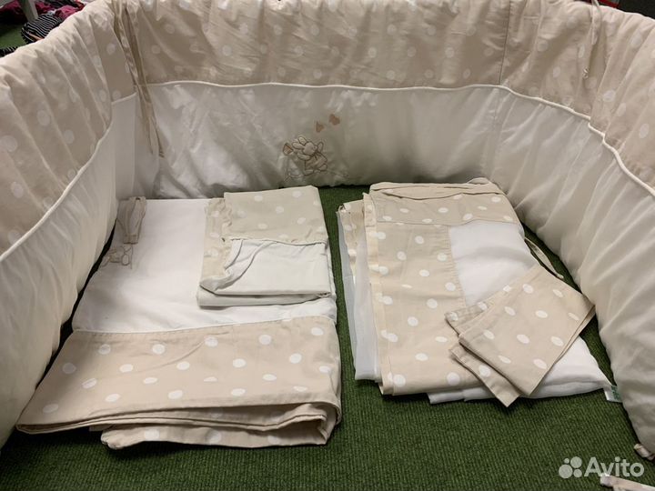 Набор бортик /бампер, балдахин, постельное белье