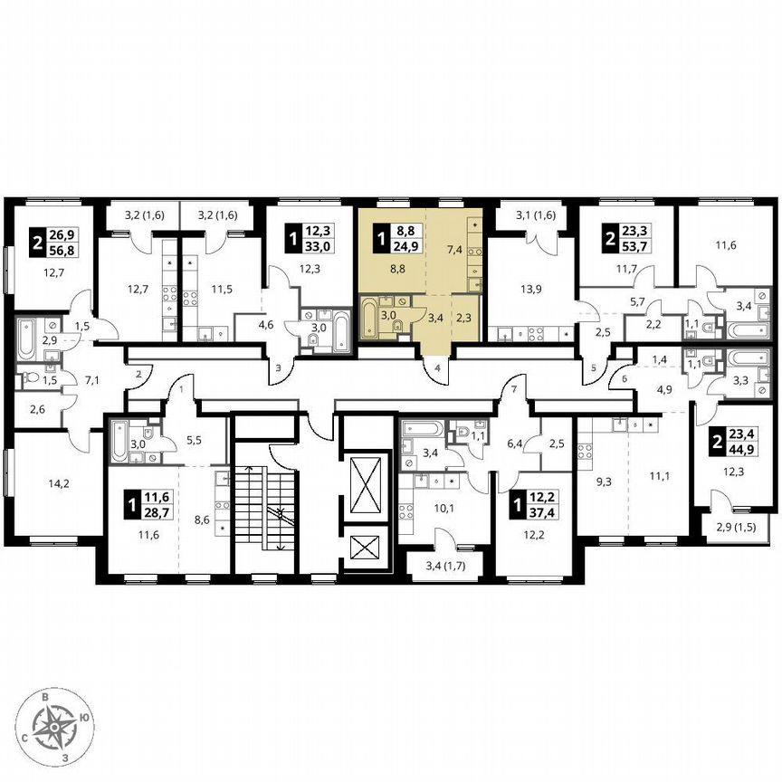 Квартира-студия, 24,9 м², 2/12 эт.