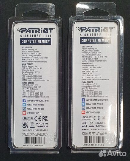 Оперативная память Patriot 16Gb (2x8Gb) DDR3L 1600