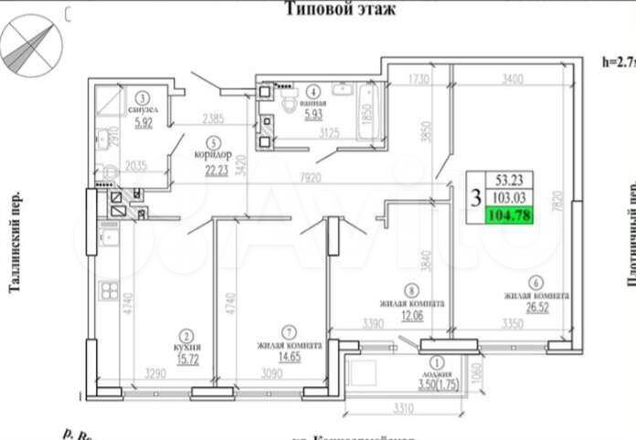 3-к. квартира, 106,5 м², 21/21 эт.