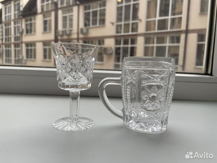 Хрустальные бокалы СССР кружки бочонки 6 шт