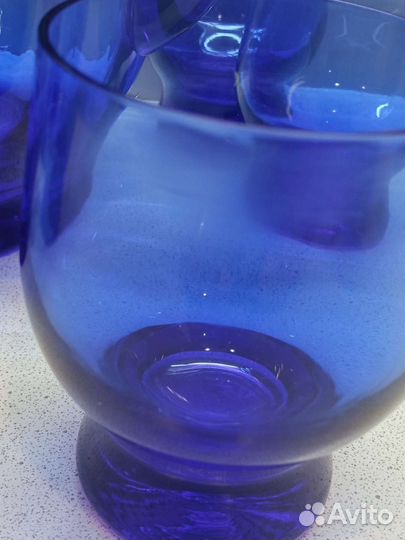 Кувшин со стаканами кобальтовое стекло СССР. Штоф