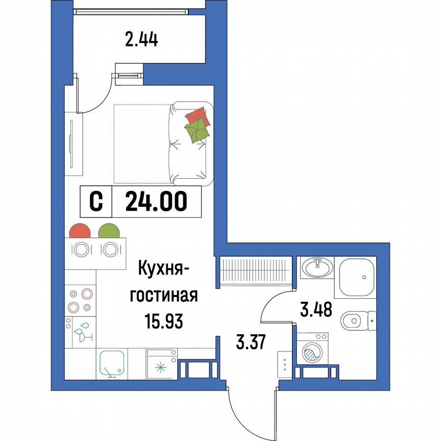 Квартира-студия, 24 м², 13/16 эт.