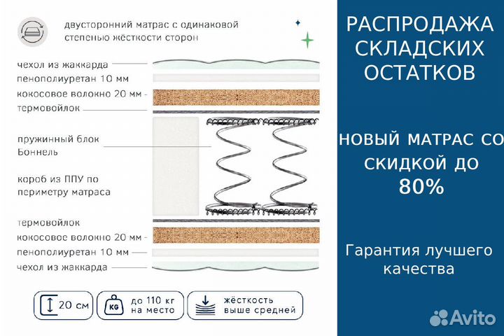 Матрас новый 80х190 жесткий