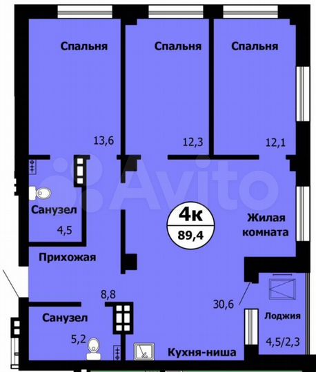 4-к. квартира, 89,4 м², 19/21 эт.