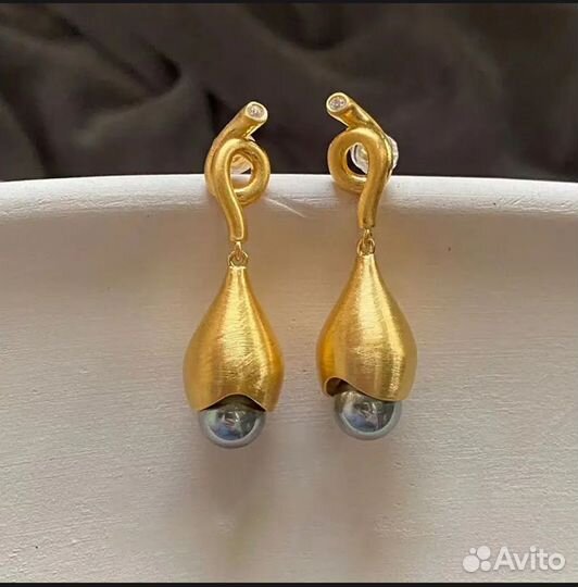 Серьги матовое золото