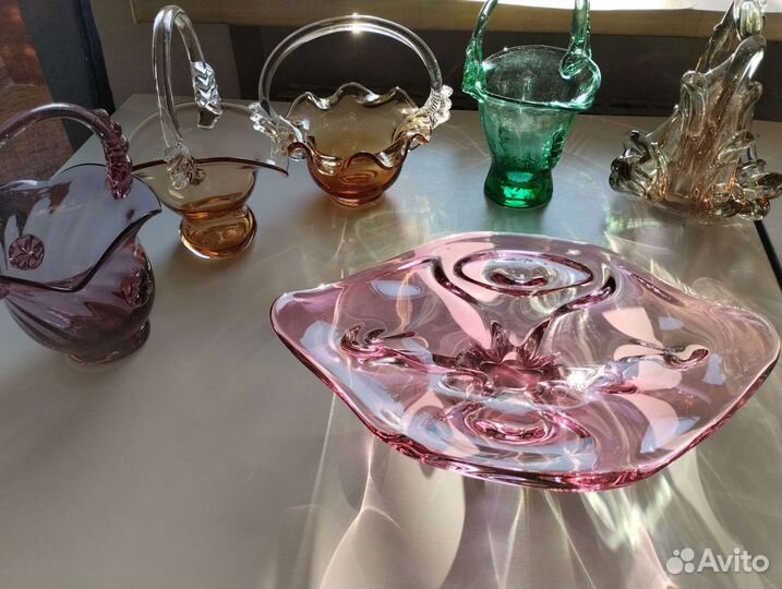Вазы, конфетницы винтаж СССР цветное стекло