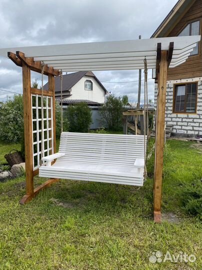 Качель-пергола садовая из натурального дерева