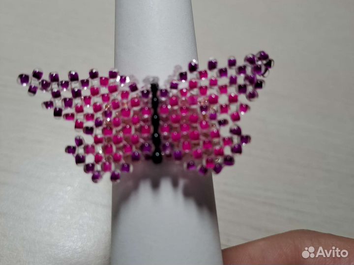 Кольцо из бисера с бабочкой на заказ