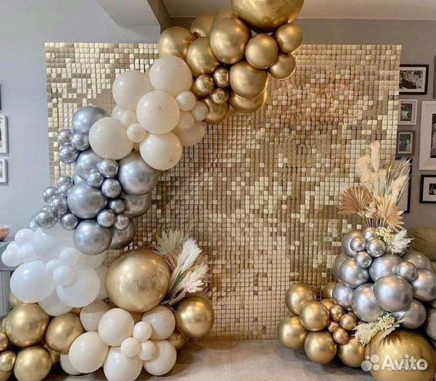 Фотозона из пайеток, шаров, цветов