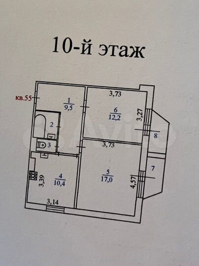 2-к. квартира, 55 м², 10/16 эт.