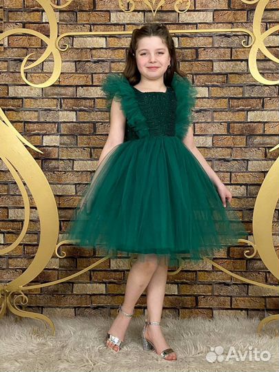 Платье нарядное зеленое елочка елка елочки 92/134