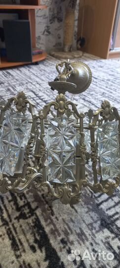 Люстра старинная. Хрусталь. Металл. 6 ти рожковая