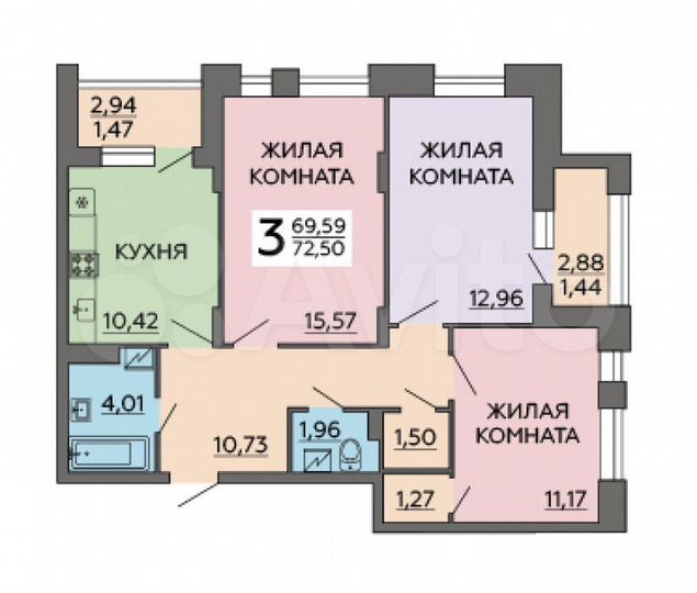 3-к. квартира, 72,5 м², 2/18 эт.