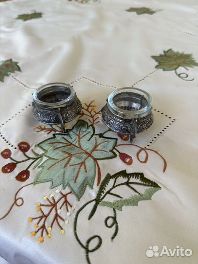 Солонка СССР, мельхиор+стекло, без ложечки