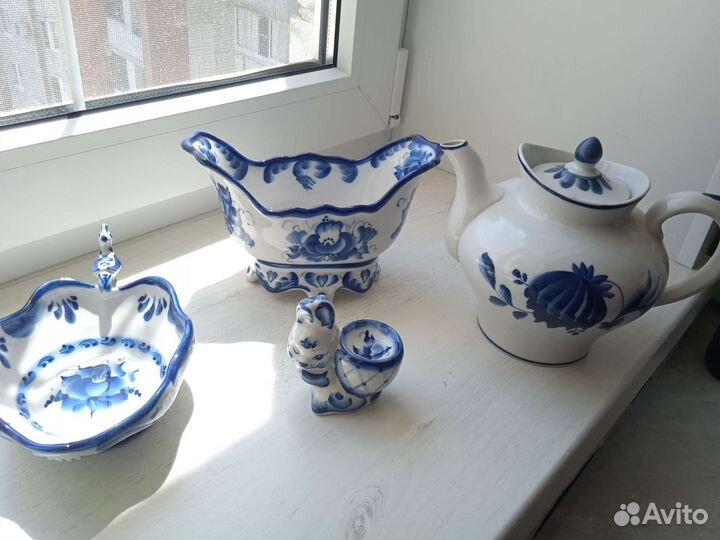 Посуда гжель и керамика, горшки д/духовки, супница