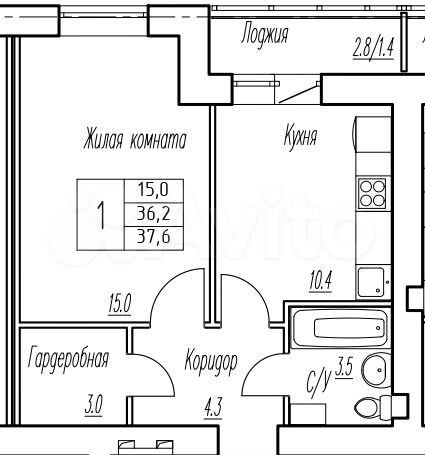 1-к. квартира, 36,2 м², 8/9 эт.