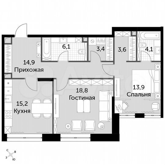 2-к. квартира, 80 м², 4/44 эт.