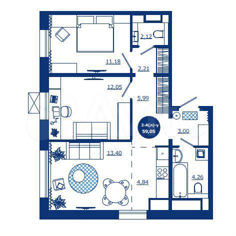 2-к. квартира, 59,1 м², 3/17 эт.