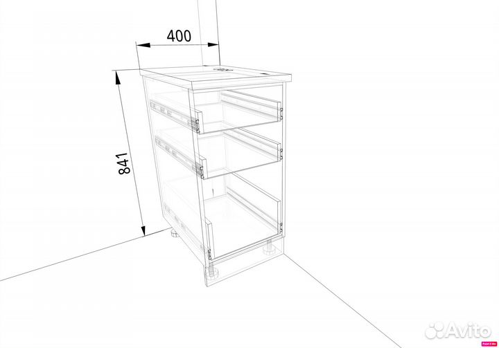 Кухонный комод с 3 ящиками 400 мм