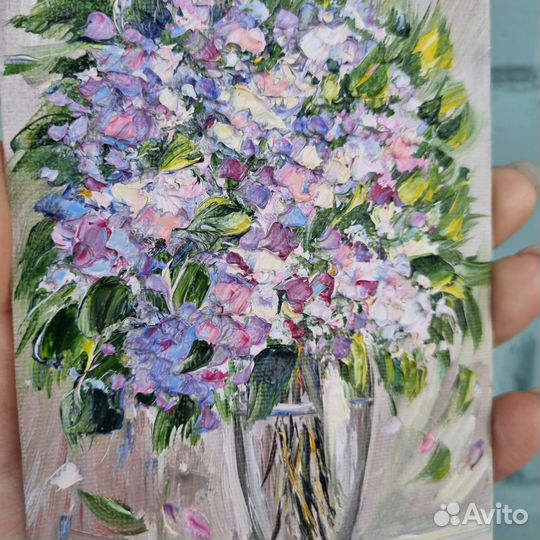 Картина маслом цветы сирень в вазе натюрморт