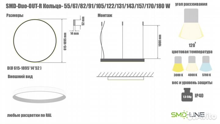 Светодиодная люстра внешнее свечение форма Кольцо