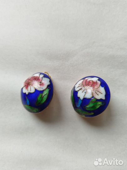 Серьги клипсы в технике клуазоне