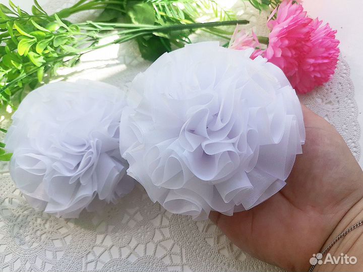 Белые банты для волос ручной работы