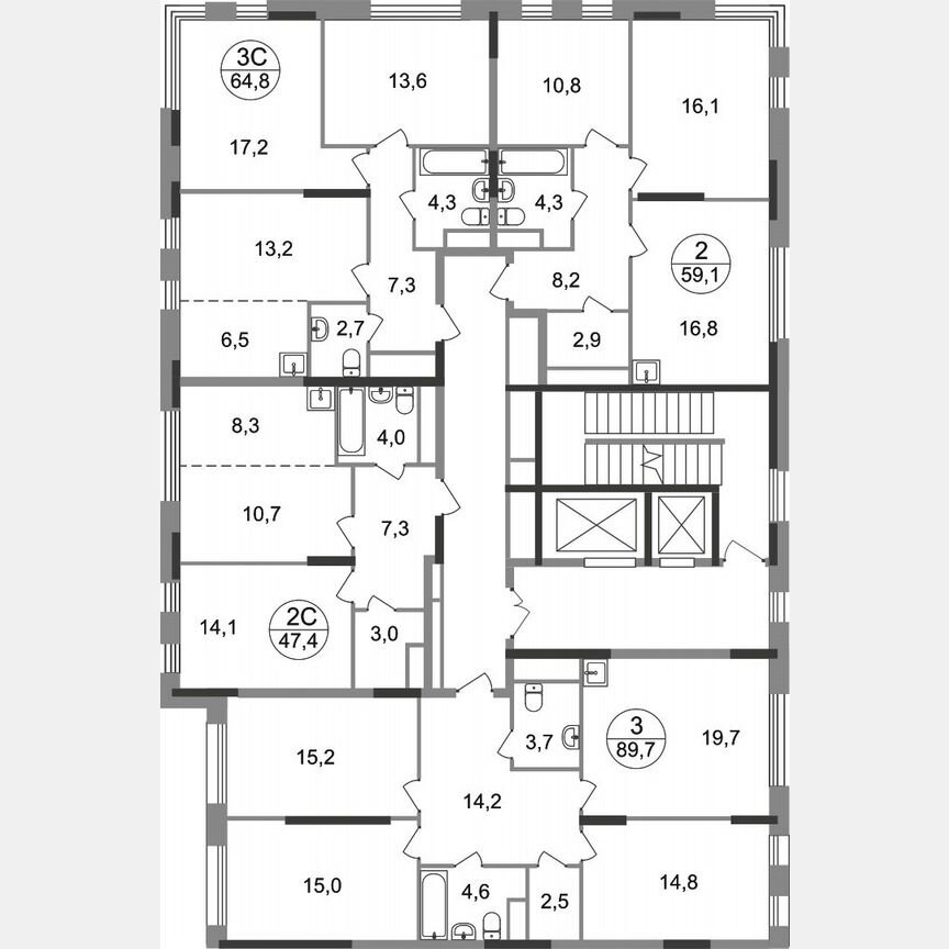 3-к. квартира, 89,7 м², 8/17 эт.