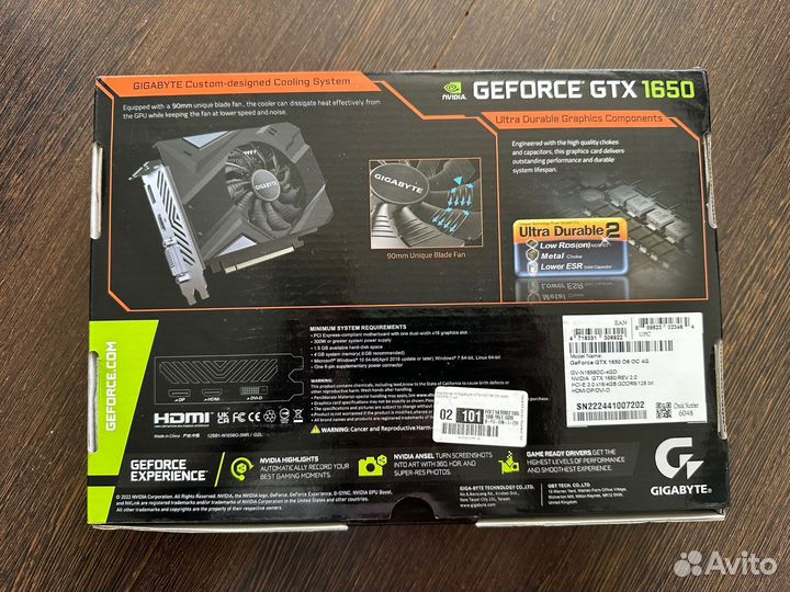 Новая Gigabyte Видеокарта GeForce GTX 1650 4 гб