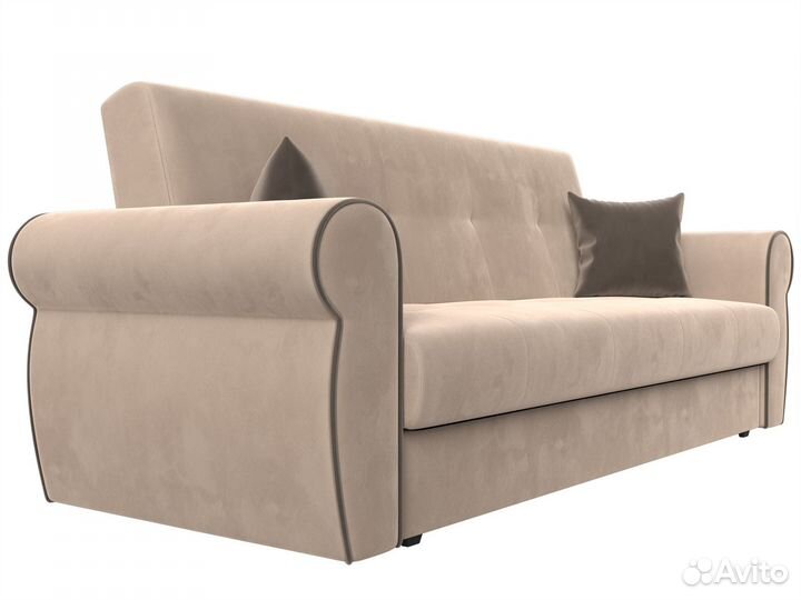 Диван-книжка Лига-019, велюр, бежевый, коричневый