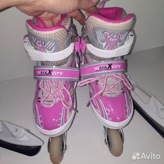 Ролики коньки детские 2 в 1 шлем защита MaxCity