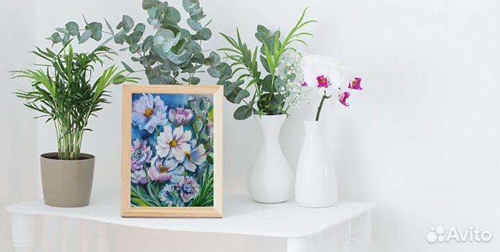 Картина с цветами космеи 