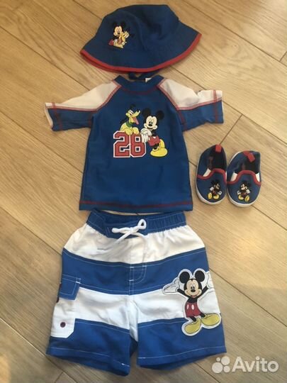 Шорты+топ uv50+шляпа+тапки Disney 6-12мес