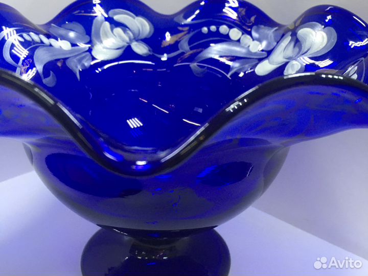 Ваза для фруктов синее стекло