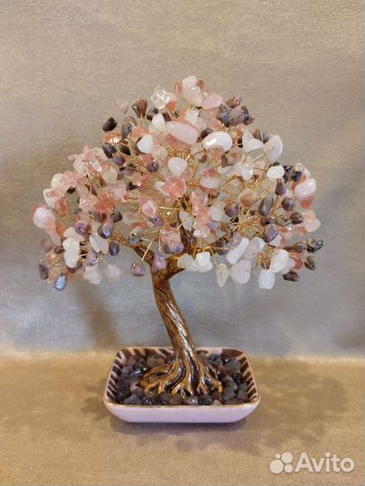 Дерево счастья из родонита и розового кварца