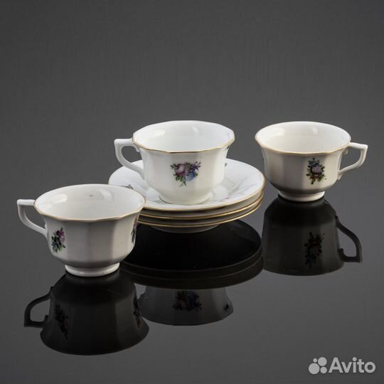Набор из трёх кофейных пар с гранёными чашками и