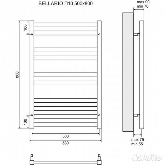 Водяной полотенцесушитель Lemark Bellario П10 50х