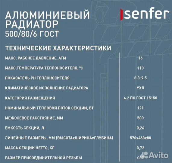 Радиатор отопления konner LUX алюминиевый литой