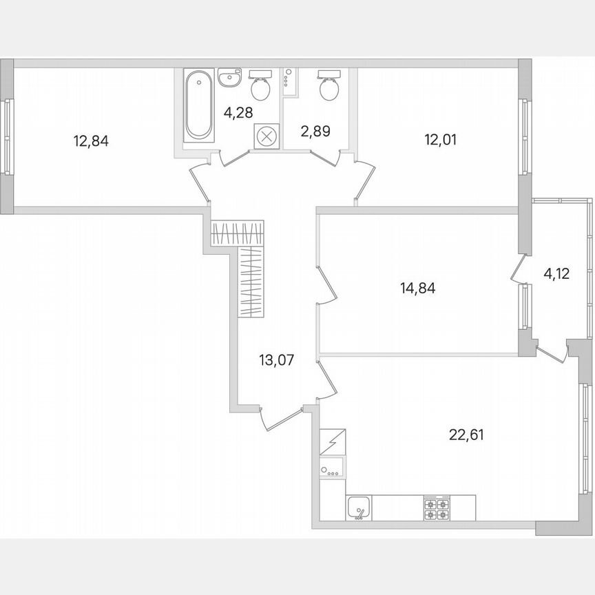 3-к. квартира, 84,6 м², 2/8 эт.