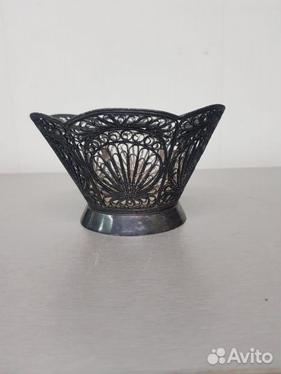 Конфетница мельхиор, скань